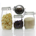 Haonai glass food jar glass storage jar with metal lock square food jar